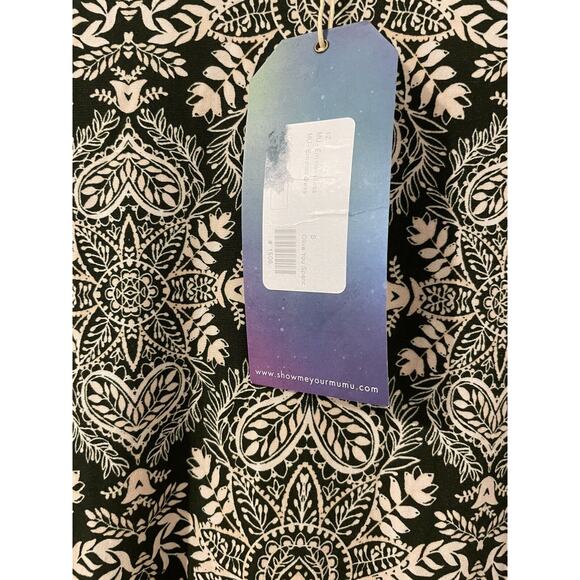 NWT Show Me Your Mumu Size S Mini Dress Olive Green Cream Batik Print Jersey - Picture 4 of 6